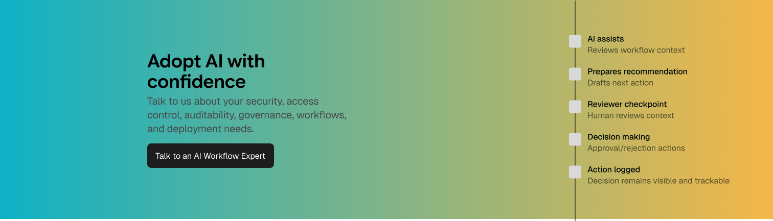 Adopt AI with confidence through governed AI workflow review and auditability